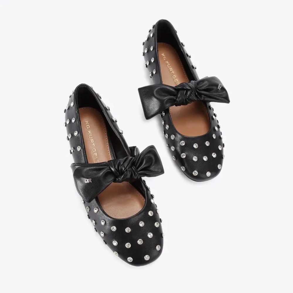 Kurt Geiger Black ballerina with diamond like studs and bow